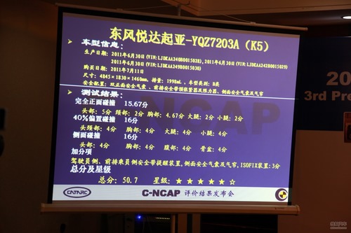 2011年第三批C-NCAP碰撞测试结果