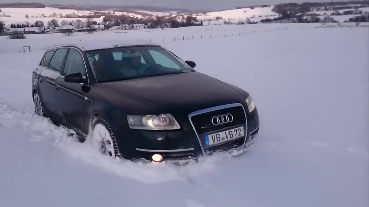 老外在雪地里试驾奥迪A6，猛踩一脚油门后霸气开始了！