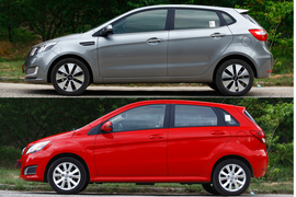 2012款东风悦达起亚K2两厢对比北京汽车E150实拍