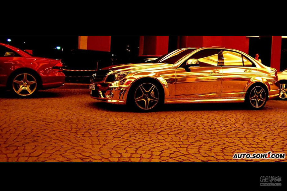 奔驰c63 amg chrome镀金豪车
